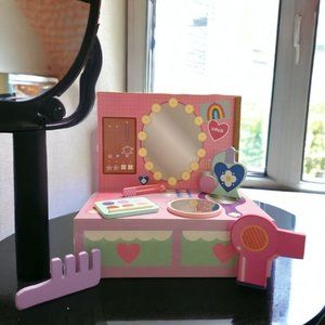 Wood Salon Box with Roleplay Makeup Set - Box Opens to Store Items
